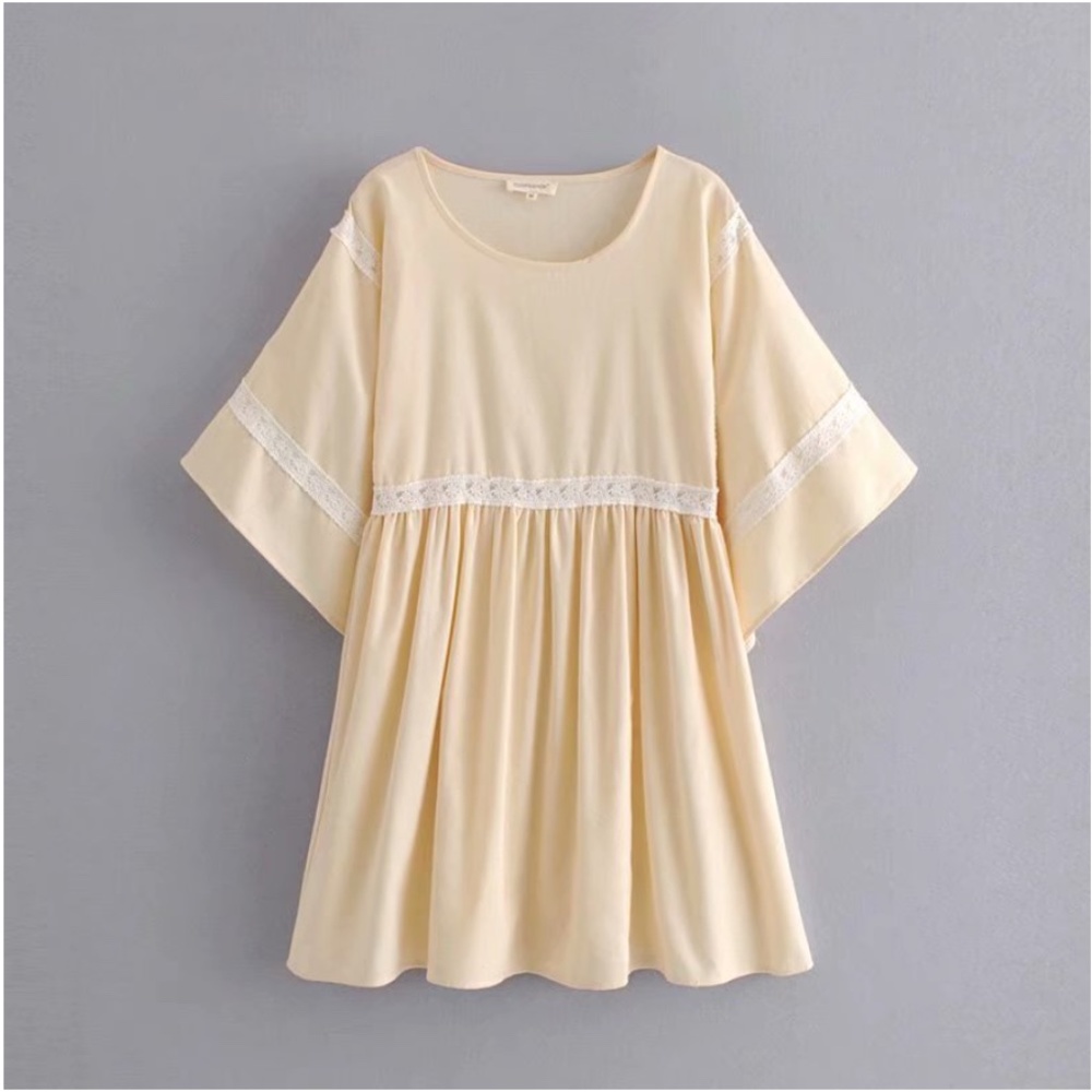 Beige Linen boho gypsy mini dress/tunic top - Picture 3 of 4